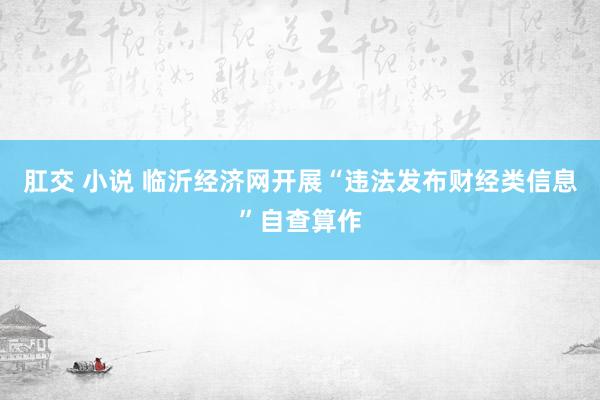 肛交 小说 临沂经济网开展“违法发布财经类信息”自查算作